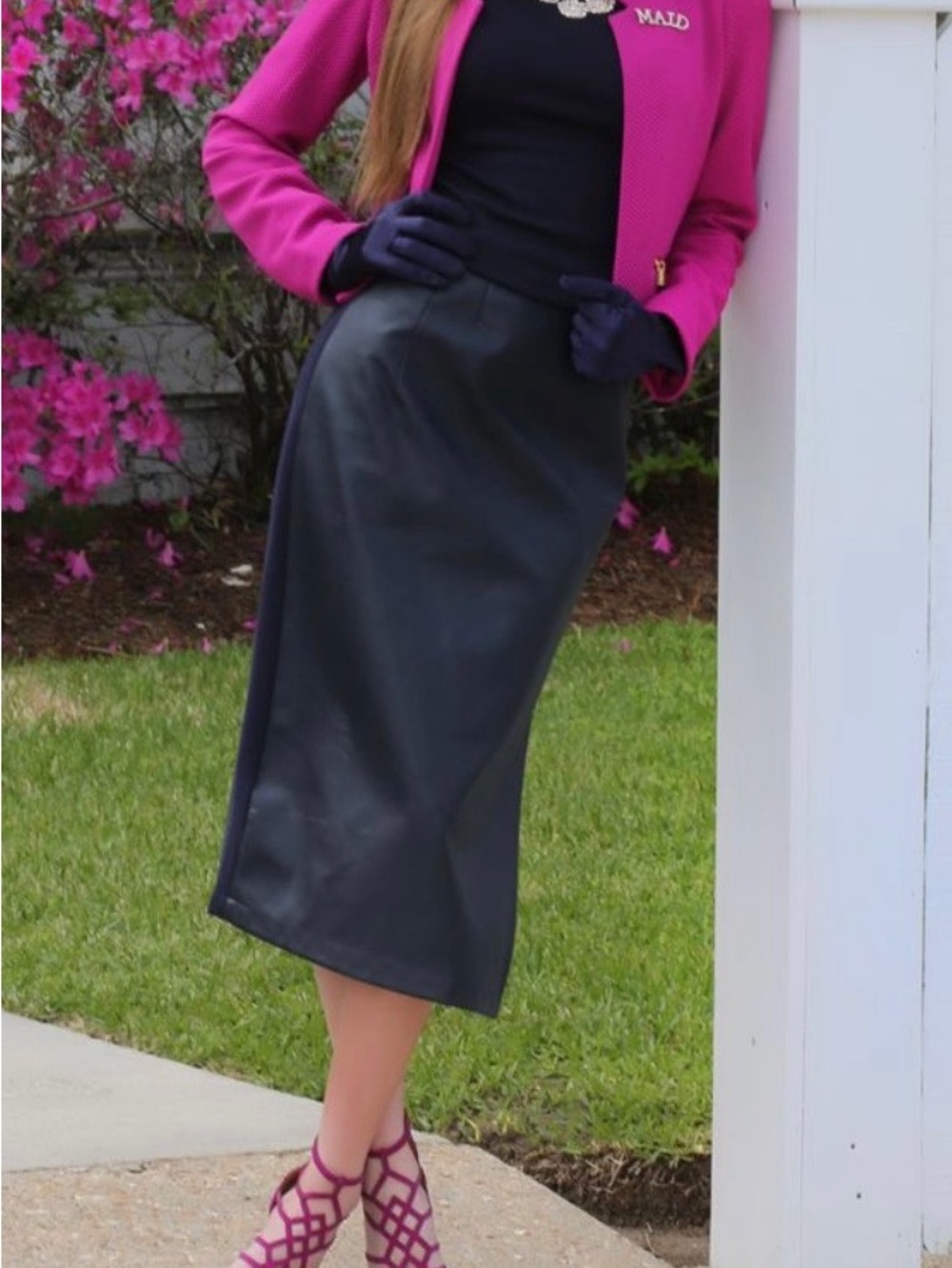 1. State Black Faux-Leather Midi Skirt
